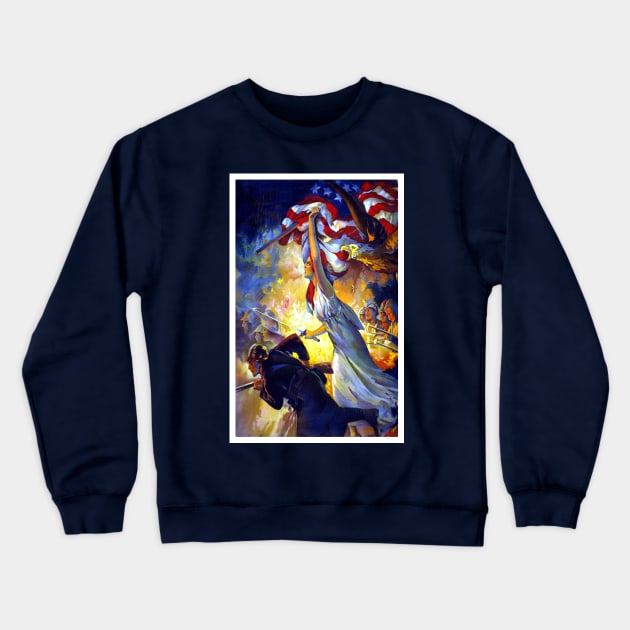 Lady Liberty with American Flag Crewneck Sweatshirt by MasterpieceCafe